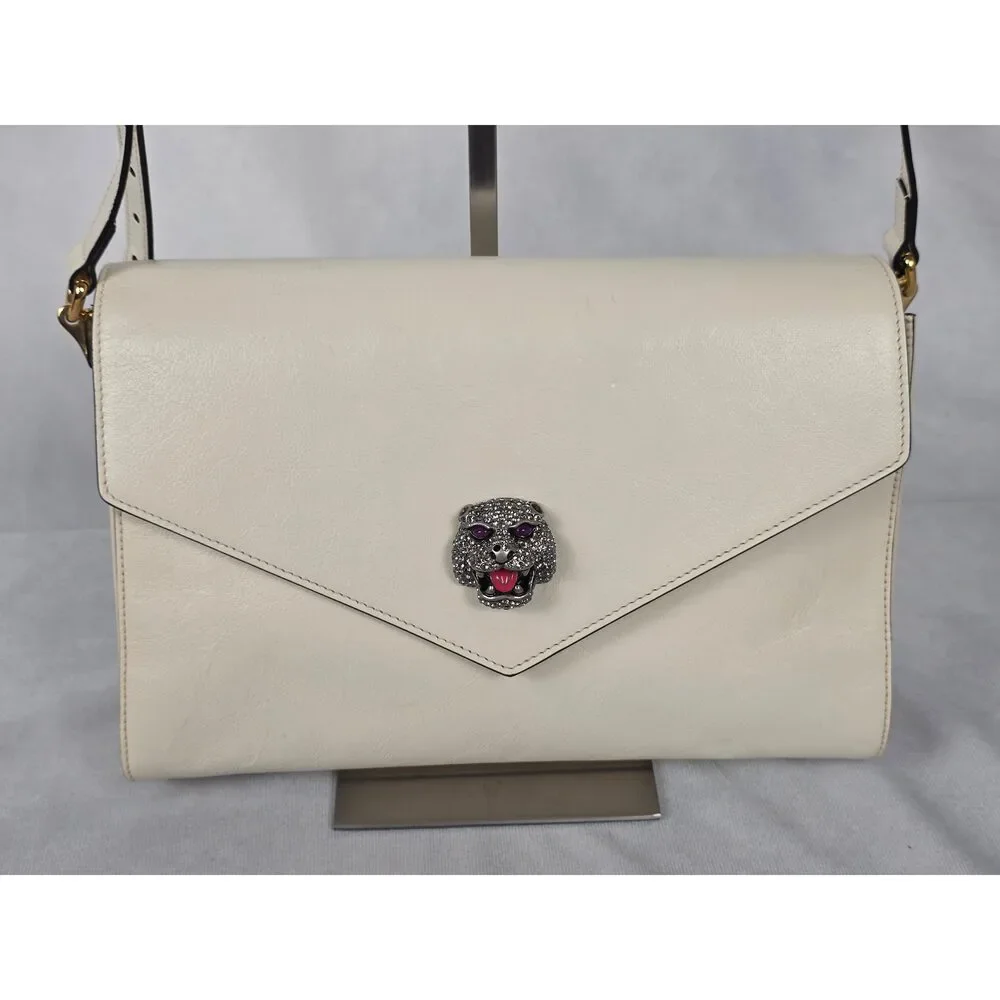 Gucci Crystal Animalier Shoulder Bag in Off-White Leather - Picture 2 of 11